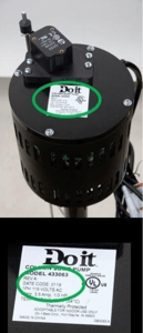 Recalled Do It sump pump and manufacture label